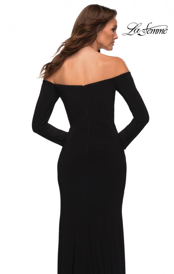 Picture of: Long Sleeve Off the Shoulder Black Jersey Gown in Black, Detail Picture 2