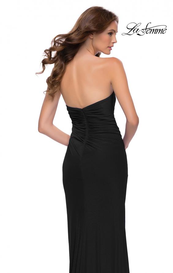 Picture of: Strapless Jersey Dress with Ruching and Skirt Slit in Black, Style 29489, Detail Picture 2