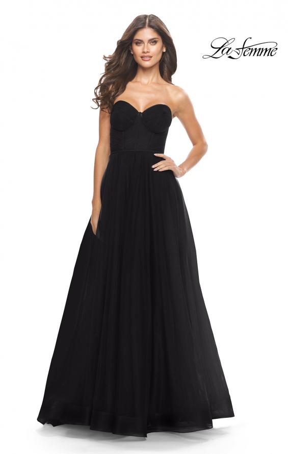 Picture of: Illusion Bodice A-line Gown with Boning and Defined Cups in Black, Style: 31205, Detail Picture 2