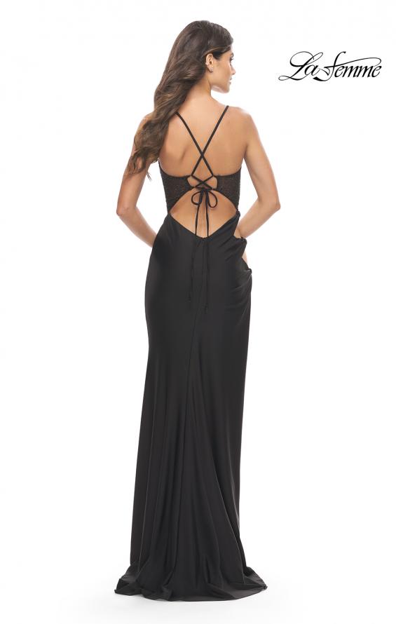 Picture of: Side Cut Out Jersey Gown with Rhinestone Bodice in Black, Style: 31599, Detail Picture 2
