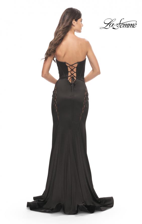 Picture of: Liquid Jersey Gown with Mesh Strappy Side Panels in Black, Style: 31601, Detail Picture 2