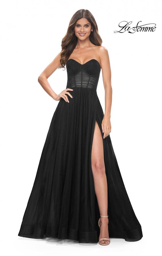 Picture of: Strapless Sweetheart A-Line Corset Prom Dress in Black, Style: 31971, Detail Picture 2