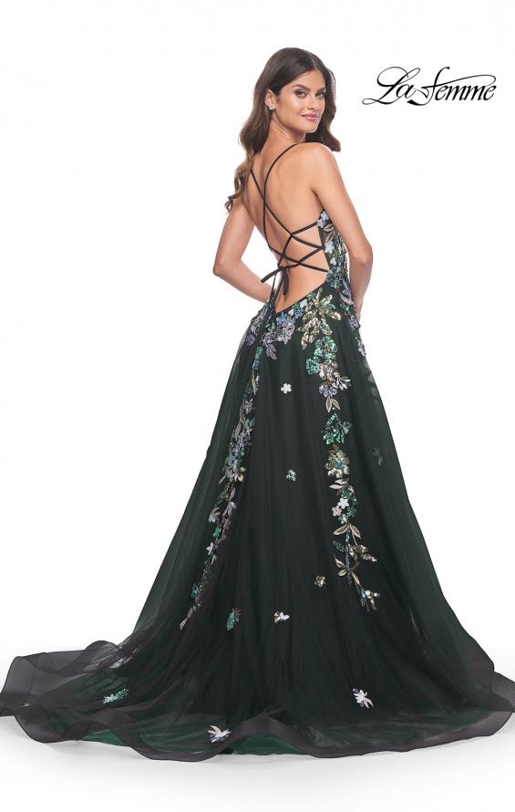 Picture of: Gorgeous Sequin Floral Lace Applique A-Line Tulle Prom Dress in Black, Style: 32023, Detail Picture 2