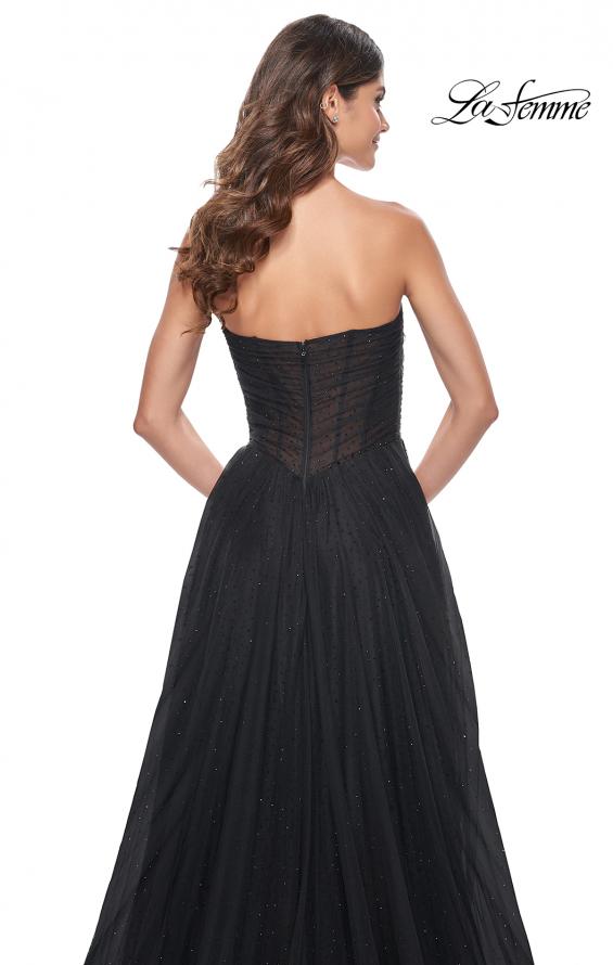 Picture of: Rhinestone Embellished Tulle Gown with Strapless Top in Black, Style: 32029, Detail Picture 2