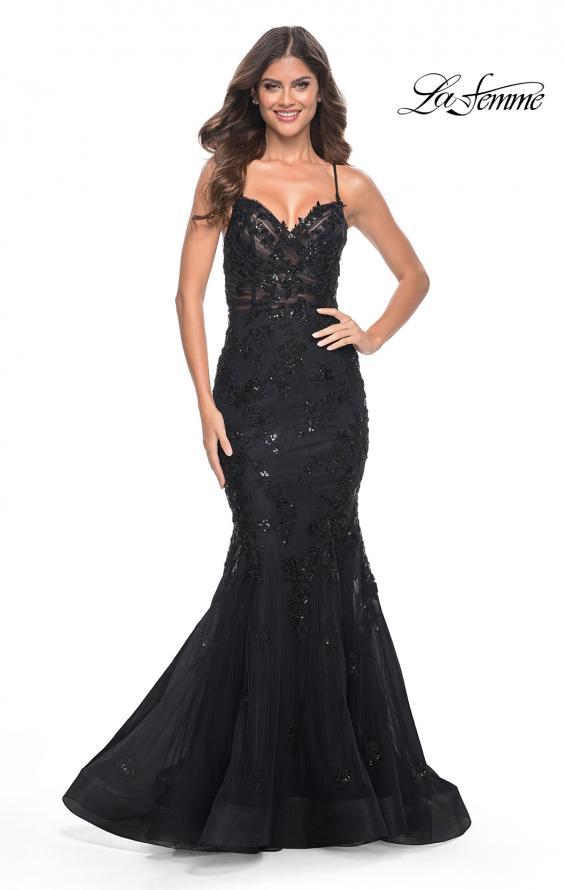 Picture of: Mermaid Prom Dress with Sequin Beaded Applique in Black, Style: 32033, Detail Picture 2