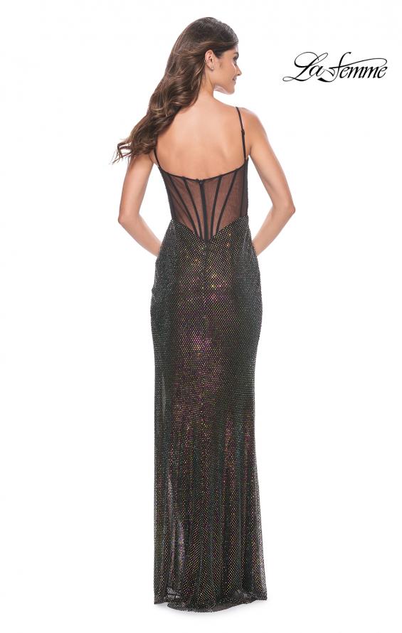 Picture of: Multi Color Rhinestone Fishnet Gown with Illusion Bodice in Black, Style: 32177, Detail Picture 2