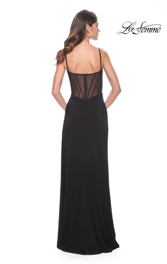 Picture of: Bustier Jersey Dress with Deep V and Illusion Back in Black, Style: 32220, Detail Picture 2
