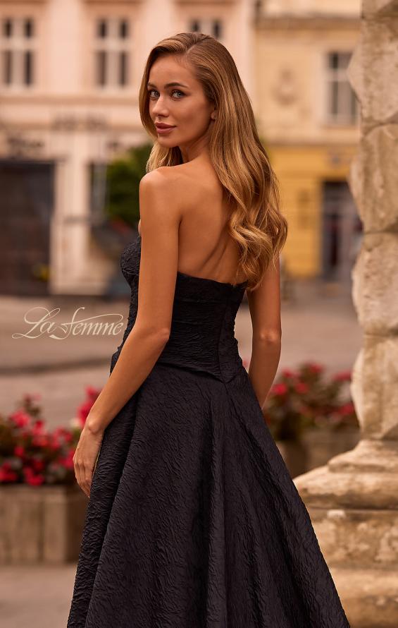 Picture of: Textured Jacquard Evening Gown with Strapless Top in Black , Style: 32893, Detail Picture 2