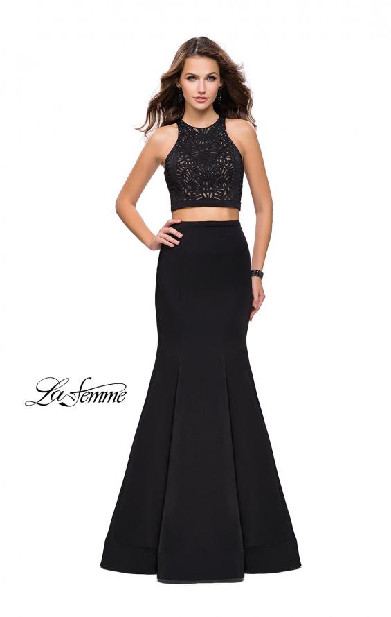 Picture of: Two Piece Jersey Prom Dress with Laser Cut Outs in Black, Style: 25759, Detail Picture 3