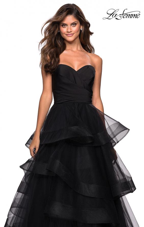 Picture of: Floor Length Strapless Tulle Ball Gown in Black, Style: 27249, Detail Picture 3