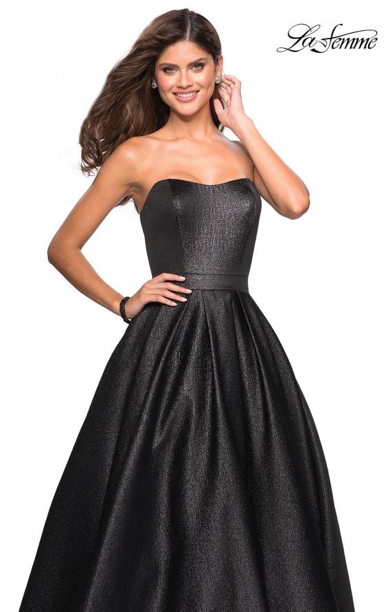 Picture of: Long Metallic Strapless A Line Ball Gown in Black, Style: 27280, Detail Picture 3
