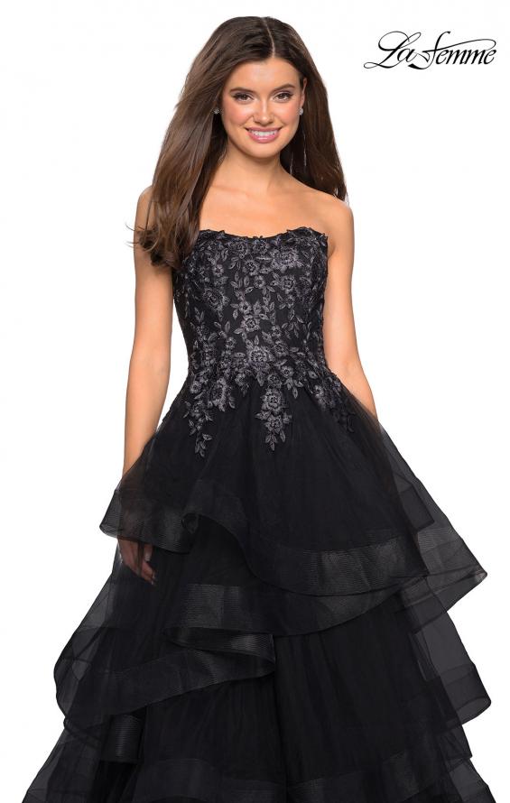 Picture of: Strapless Floor Length Layered Tulle Prom Gown in Black, Style: 27291, Detail Picture 3