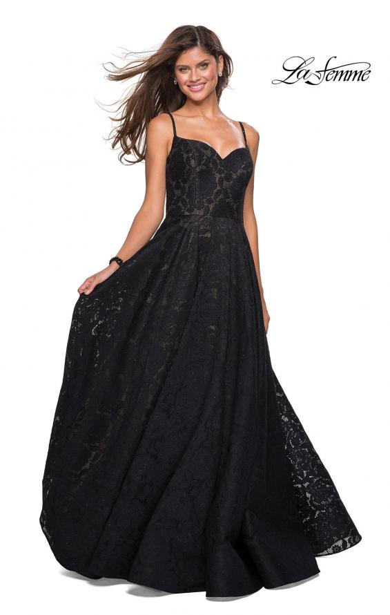 Picture of: Lace Organza Evening Gown with Sweetheart Neckline in Black, Style: 27449, Detail Picture 3