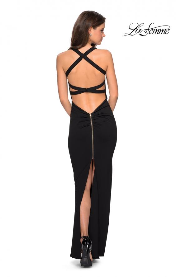 Picture of: Body Forming Dress with Exposed Zipper and Slit in Black, Style: 27637, Detail Picture 3