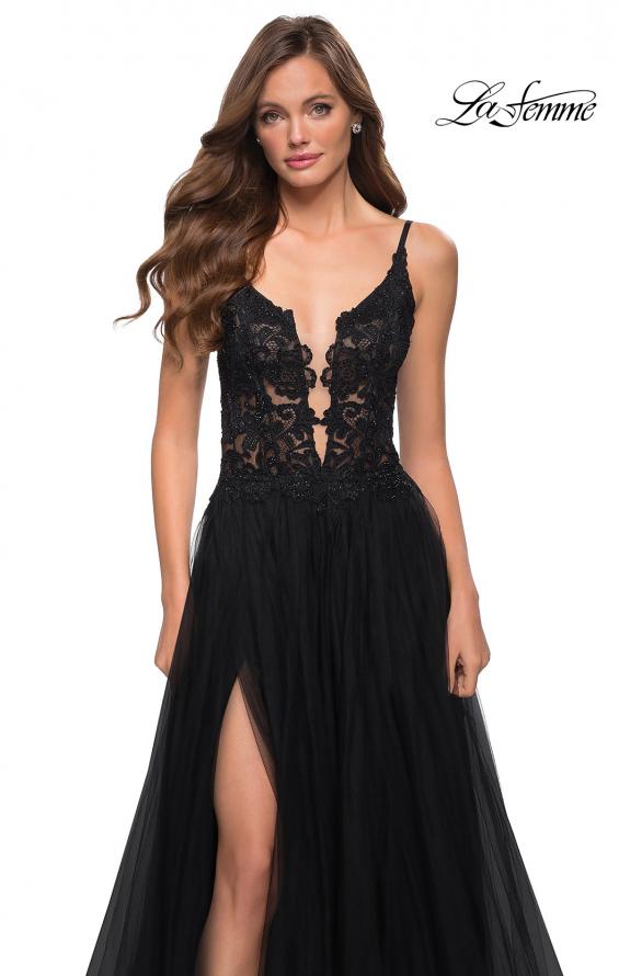 Picture of: Tulle A Line Gown with Lace Rhinestone Bodice in Black, Style 29686, Detail Picture 3