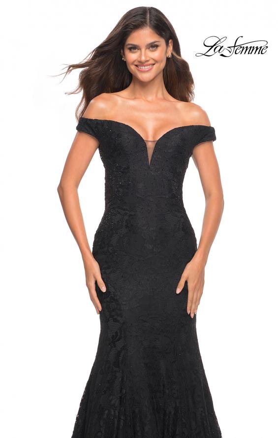Picture of: Mermaid Lace Off the Shoulder Gown with Sheer Back in Black, Detail Picture 3