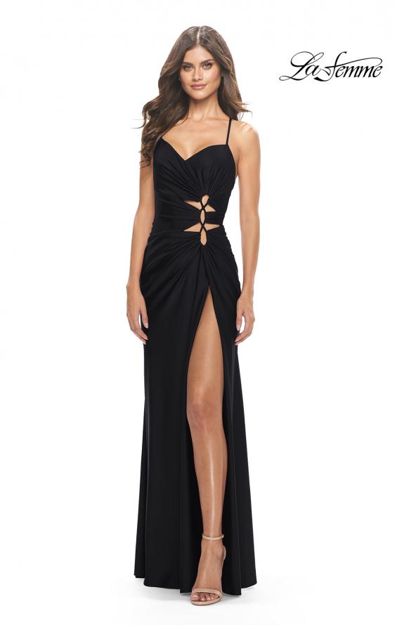 Picture of: Jersey Long Prom Dress with Trendy Waist Cut Outs in Black, Style: 31174, Detail Picture 3