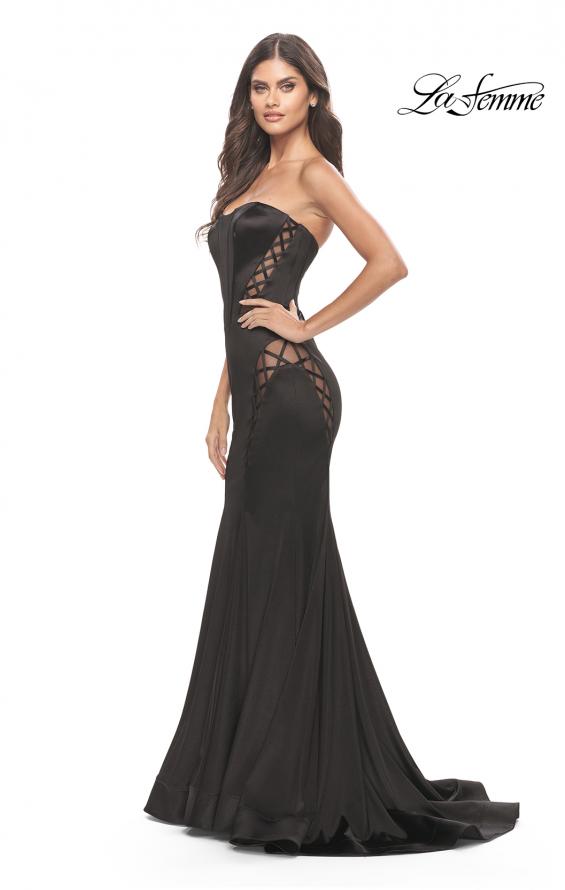 Picture of: Liquid Jersey Gown with Mesh Strappy Side Panels in Black, Style: 31601, Detail Picture 3