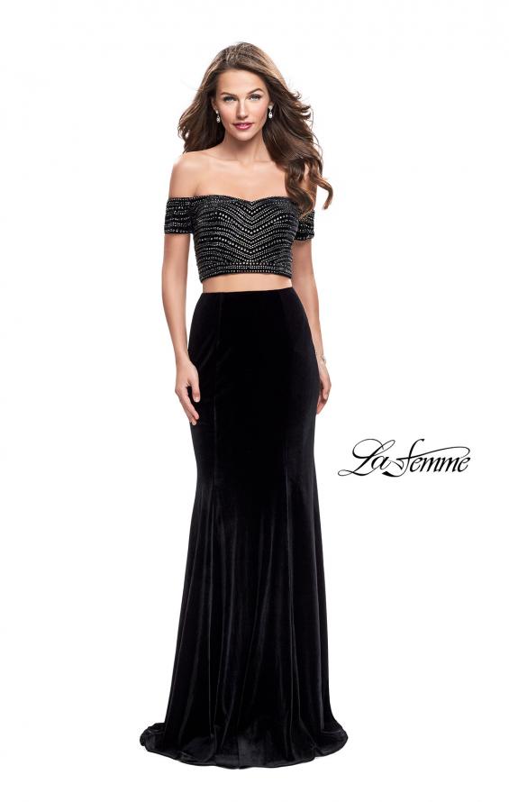 Picture of: Velvet Two Piece Prom Dress with Beading in Black, Style: 25496, Detail Picture 2