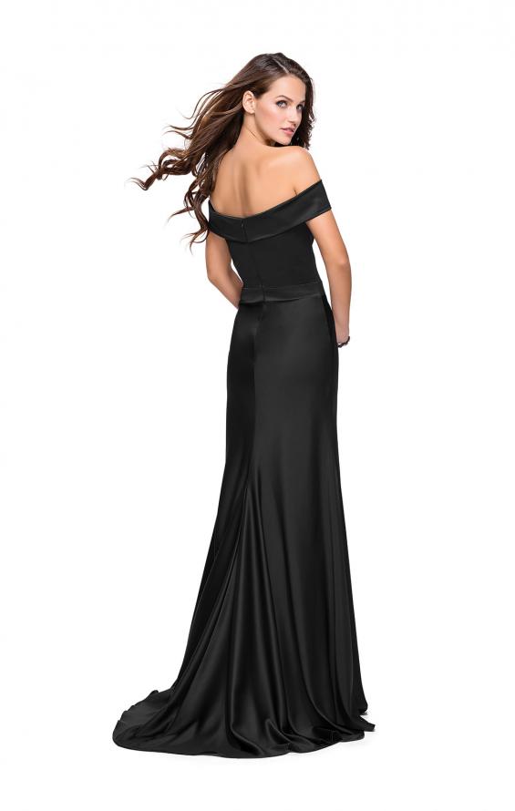 Picture of: Satin Off the Shoulder Dress with Trumpet Silhouette in Black, Style: 25579, Detail Picture 2