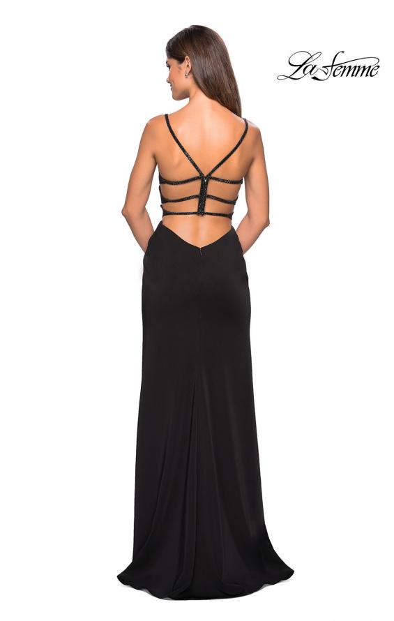 Picture of: Form Fitting Prom Dress with Tape Beaded Straps in Black, Style: 27060, Detail Picture 4