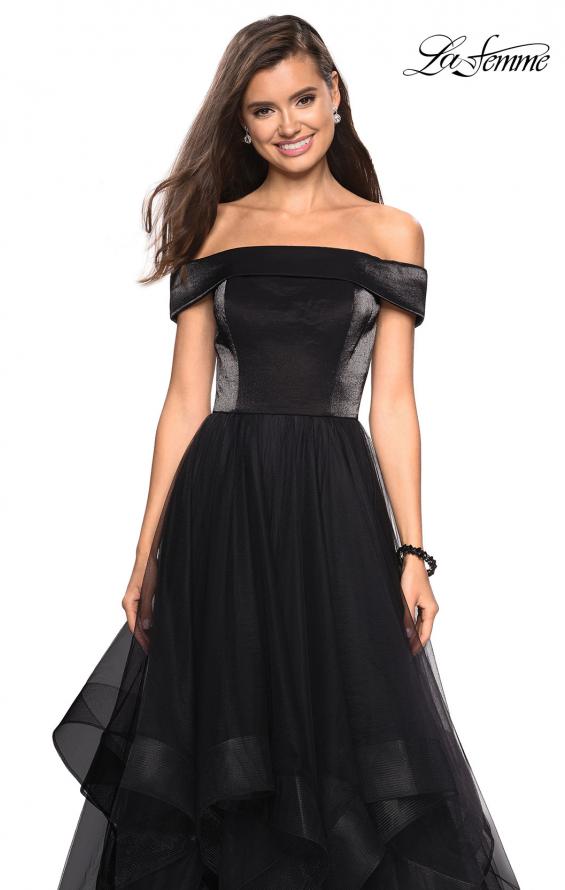Picture of: Elegant Off the Shoulder Tulle Layered Ball Gown in Black, Style: 27224, Detail Picture 4