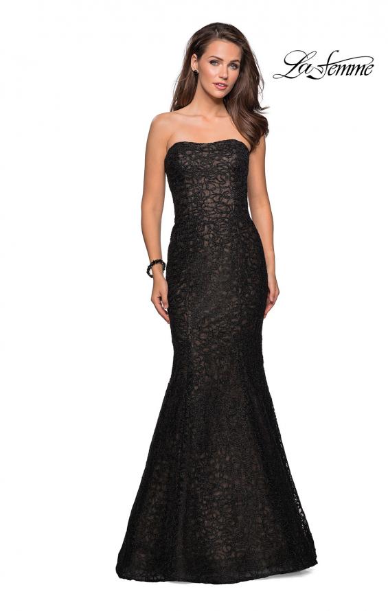 Picture of: Long Mermaid Metallic Lace Strapless Prom Dress in Black, Style: 27267, Detail Picture 4