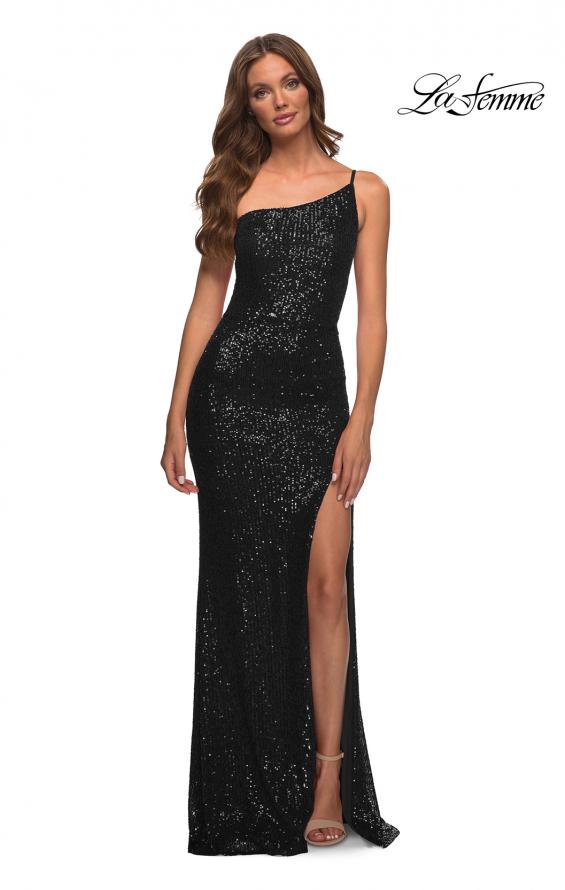 Picture of: Simple One Shoulder Long Sequin Evening Gown in Black, Style: 30391, Detail Picture 4