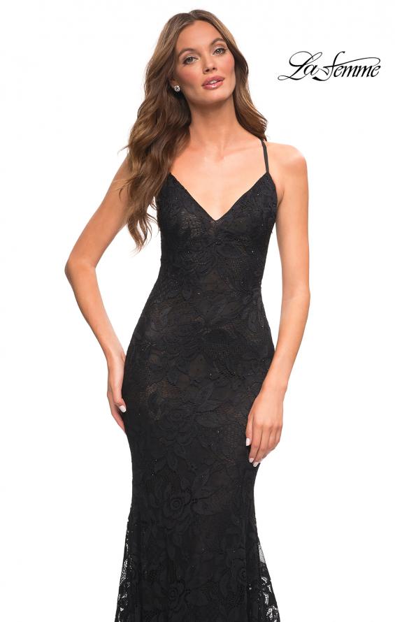 Picture of: Stunning Mermaid Stretch Lace Gown with Low Back in Black, Detail Picture 4