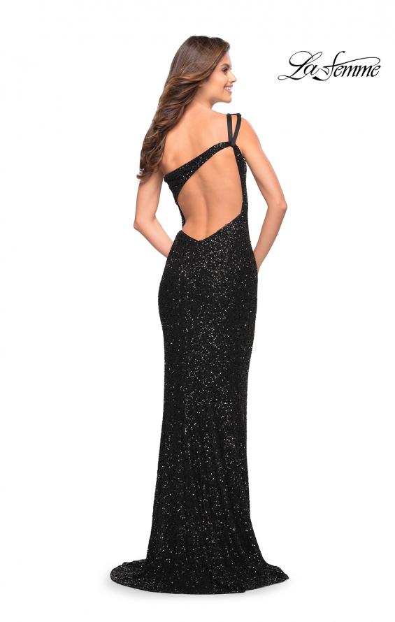 Picture of: One Shoulder Luxurious Soft Sequin Dress with Slit in Black, Style: 30562, Detail Picture 4