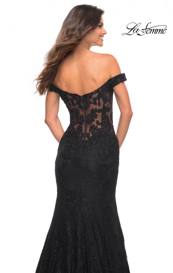 Picture of: Mermaid Lace Off the Shoulder Gown with Sheer Back in Black, Detail Picture 4