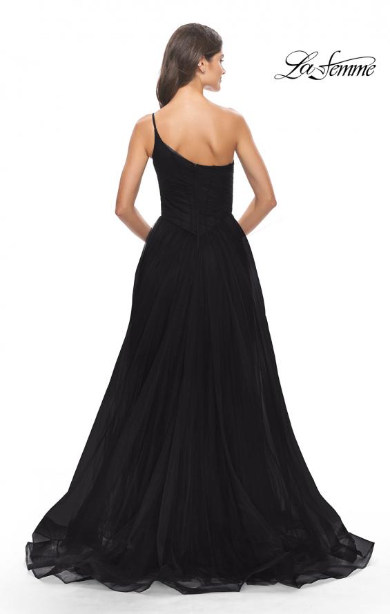 Picture of: One Shoulder A-Line Tulle Gown with Sheer Bodice in Black, Style: 31069, Detail Picture 4
