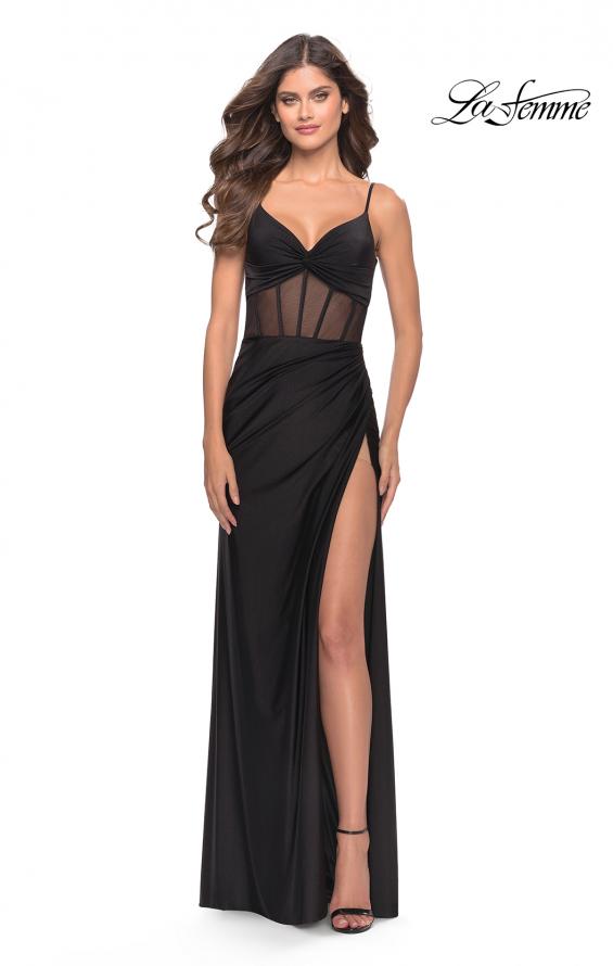 Picture of: Illusion Bodice Dress with Boning and Twist Detail in Black, Style: 31229, Detail Picture 4