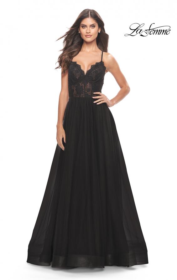 Picture of: Tulle Dress with Full Skirt and Sheer Lace Bodice in Black, Style: 31271, Detail Picture 4