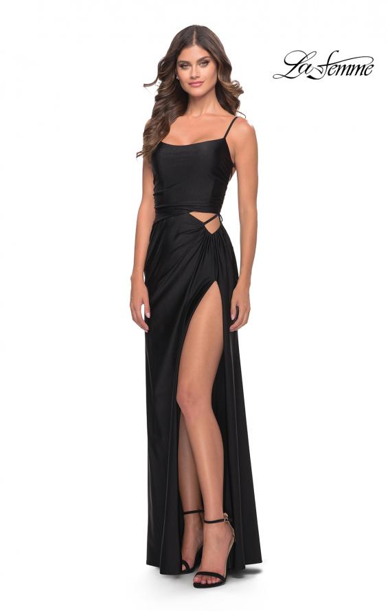 Picture of: Cut Out Jersey Dress with High Slit in Black, Style: 31332, Detail Picture 4