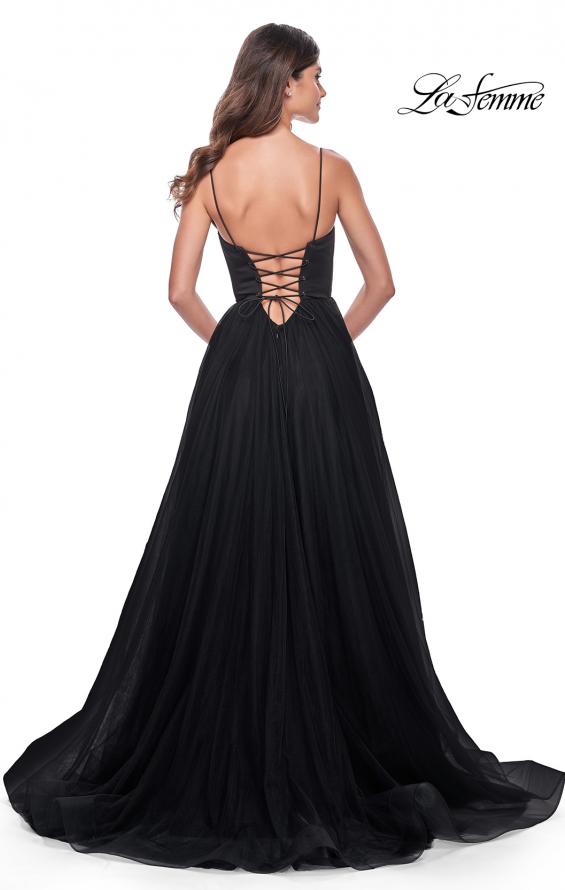 Picture of: Tulle A-Line Gown with Satin Bustier Top in Black, Style: 32065, Detail Picture 4
