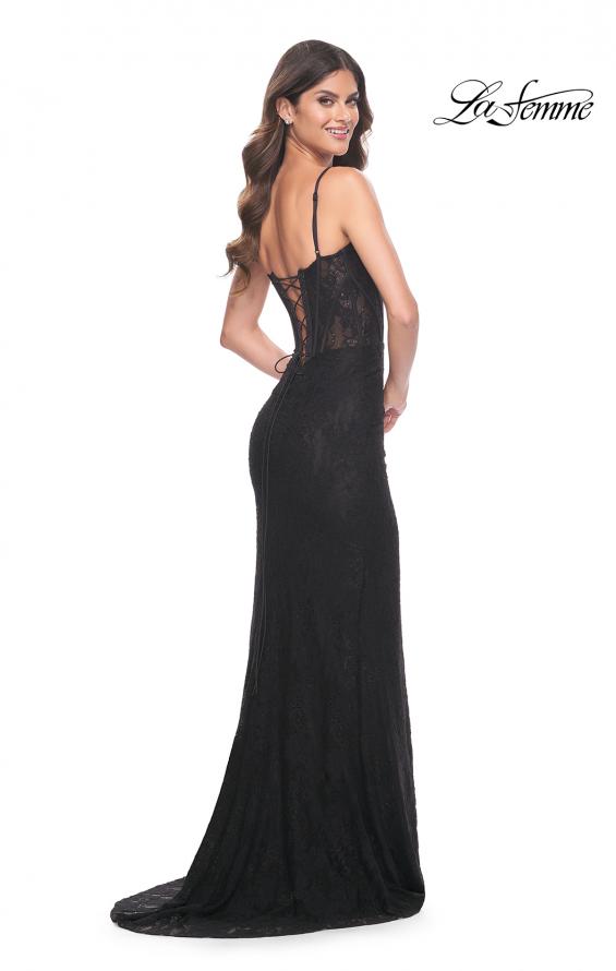 Picture of: Stretch Lace Gown with Boning Detail and Lace Up Back in Black, Style: 32237, Detail Picture 4