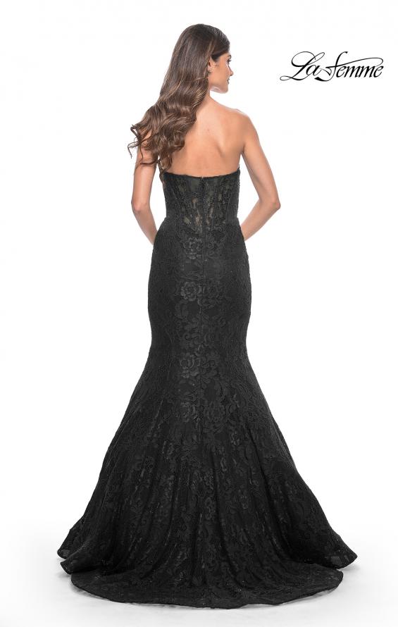 Picture of: Mermaid Stretch Lace Dress with Bustier Top and Sheer Back in Black, Style: 32249, Detail Picture 4