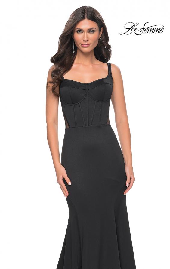 Picture of: Mermaid Jersey Gown with Bustier Top and Lace Up Back in Black, Style: 32268, Detail Picture 4