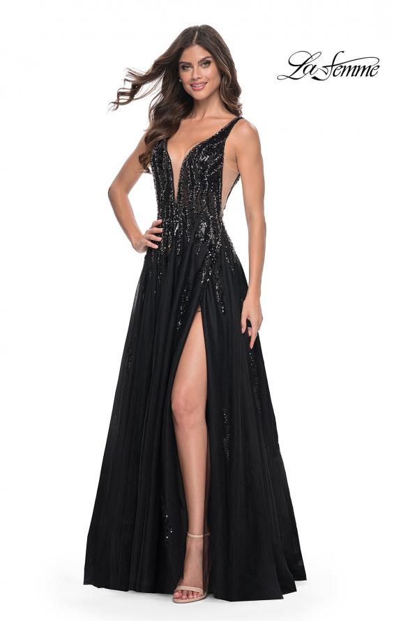 Picture of: A-Line Rhinestone and Beaded Embellished Prom Dress in Black, Style: 32345, Detail Picture 4