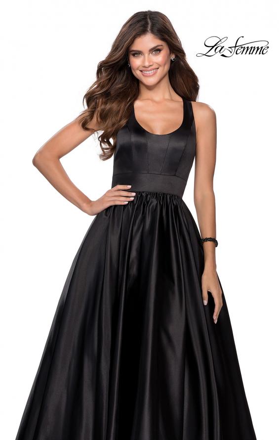 Picture of: Satin Ball Gown with Criss Cross Back and Pockets in Black, Style: 28281, Detail Picture 5