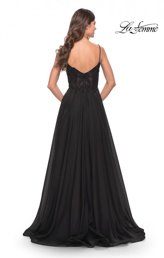 Picture of: A-line Gown with Sheer Floral Embellished Bodice in Jewel Tones in Black, Style: 30639, Detail Picture 5