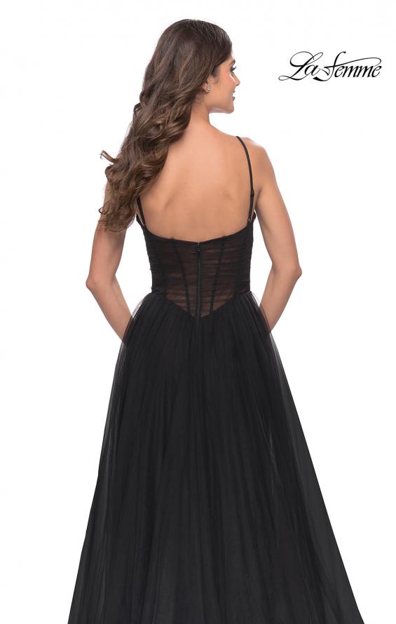 Picture of: A-Line Tulle Gown with Illusion Bodice and Boning in Black, Style: 31147, Detail Picture 5