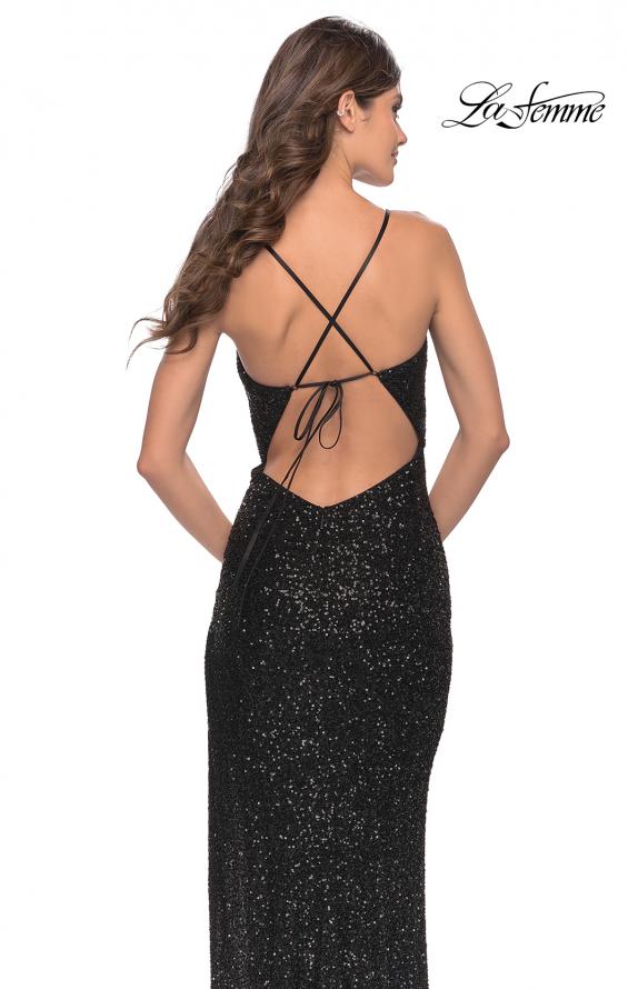 Picture of: Simple Stretch Sequin Gown with High Circle Slit in Black, Style: 31166, Detail Picture 5