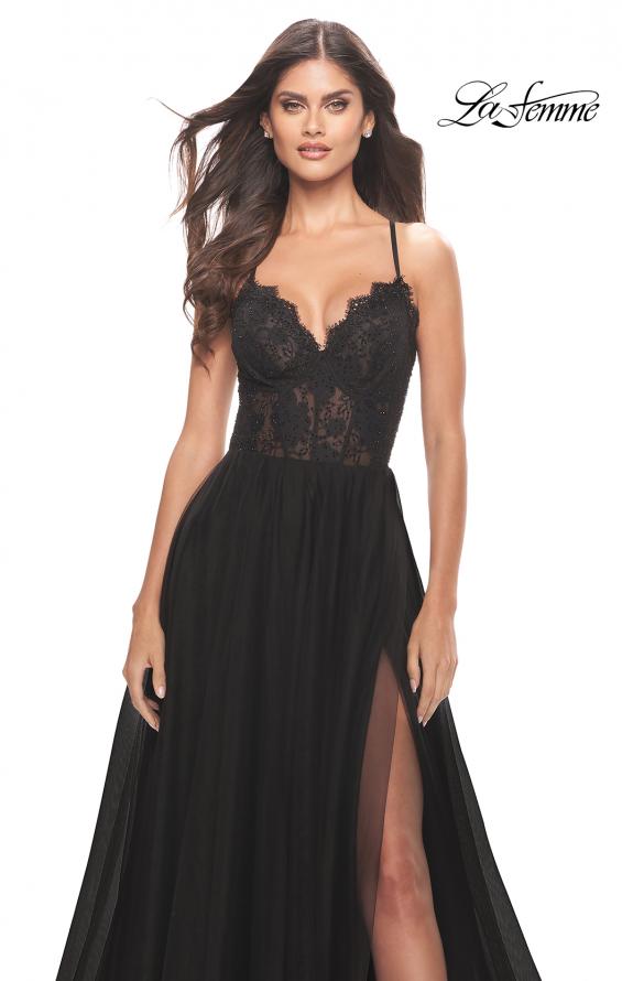 Picture of: Tulle Dress with Full Skirt and Sheer Lace Bodice in Black, Style: 31271, Detail Picture 5