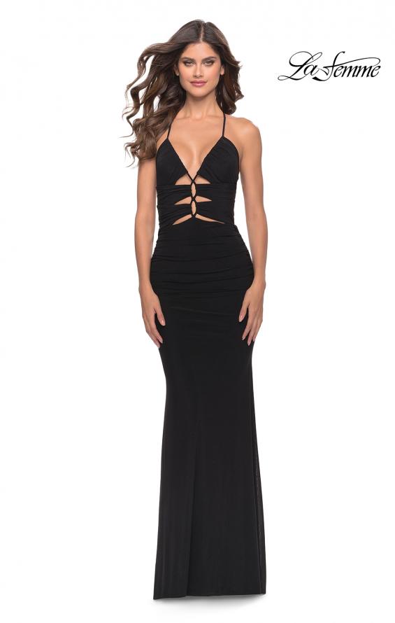Picture of: Unique Cut Out Net Jersey Prom Dress in Black, Style: 31334, Detail Picture 5