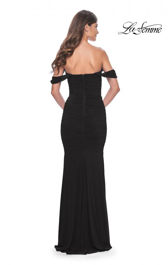 Picture of: Off the Shoulder Net Jersey Dress with Ruching in Black, Style: 31914, Detail Picture 5