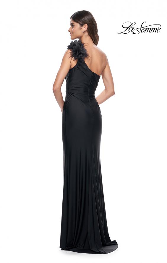 Picture of: One Shoulder Jersey Gown with Feather Detail in Black, Style: 32076, Detail Picture 5