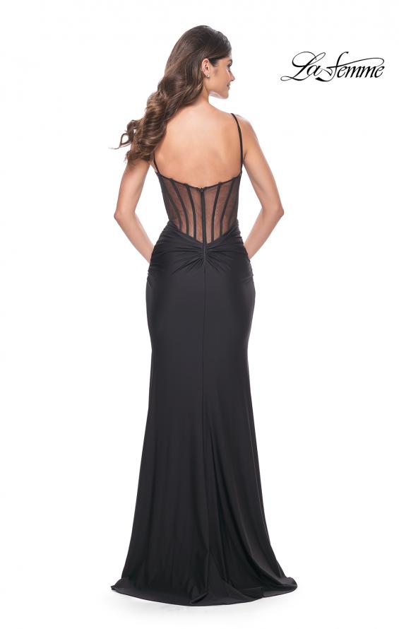 Picture of: Illusion Back with Boning Detail on Jersey Prom Dress in Black, Style: 32153, Detail Picture 5