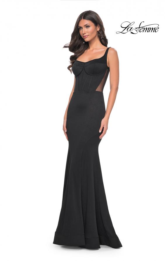 Picture of: Mermaid Jersey Gown with Bustier Top and Lace Up Back in Black, Style: 32268, Detail Picture 5
